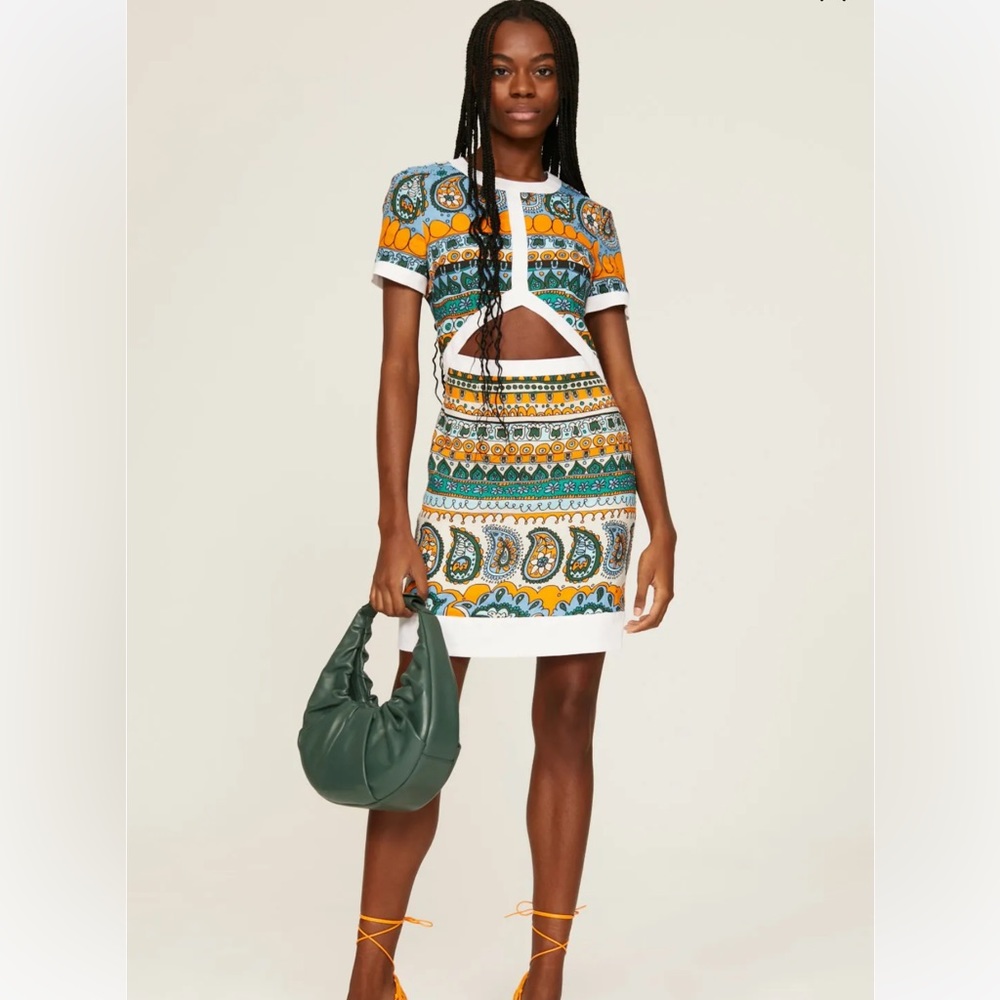 Staud Perla Printed Linen Cutout Mini Dress Size 12